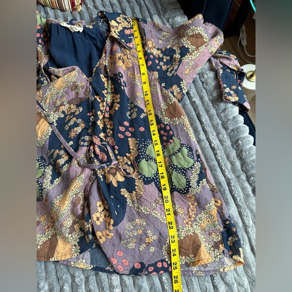 Entro boho Floral Daisy Blue Purple Popover Peasant Blouse Top - Picture 6 of 9